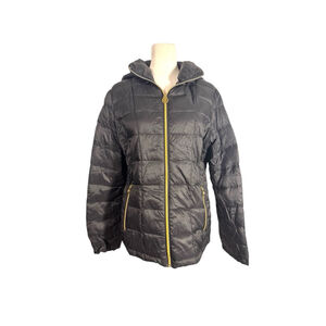 Michael Kors Size M Packable Down Filled Black zip up puffer jacket Hood & Bag